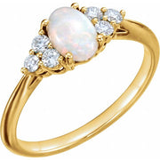 14k Yellow Natural White Opal & 1/6 Ctw Natural Diamond Ring