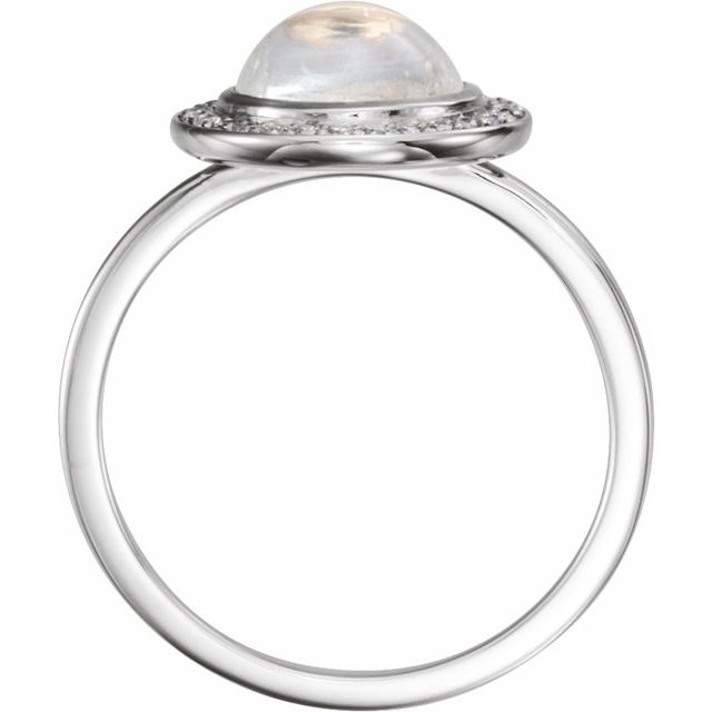 14k White Natural Rainbow Moonstone & 1/8 Ctw Natural Diamond Halo-style Ring