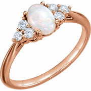 14k Rose Natural White Opal & 1/6 Ctw Natural Diamond Ring
