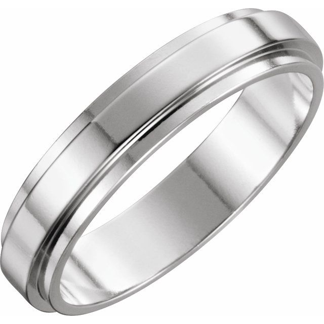 14k White 5 Mm Flat Stepped-edge Band Size 9.5