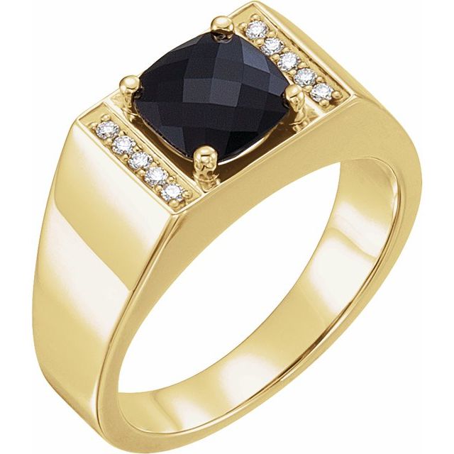14k Yellow Natural Black Onyx & 1/10 Ctw Natural Diamond Ring