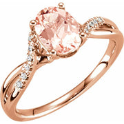 14k Rose Natural Pink Morganite & .06 Ctw Natural Diamond Ring Size 7