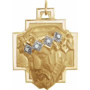 14K Yellow/White .04 CTW Natural Diamond Face of Jesus Crown Cross Pendant