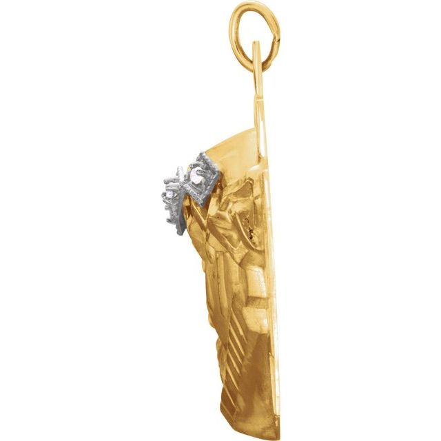 14K Yellow/White .04 CTW Natural Diamond Face of Jesus Crown Cross Pendant