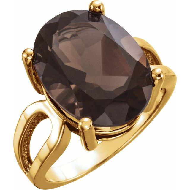 14k Yellow 16x12 Mm Natural Smoky Quartz Ring