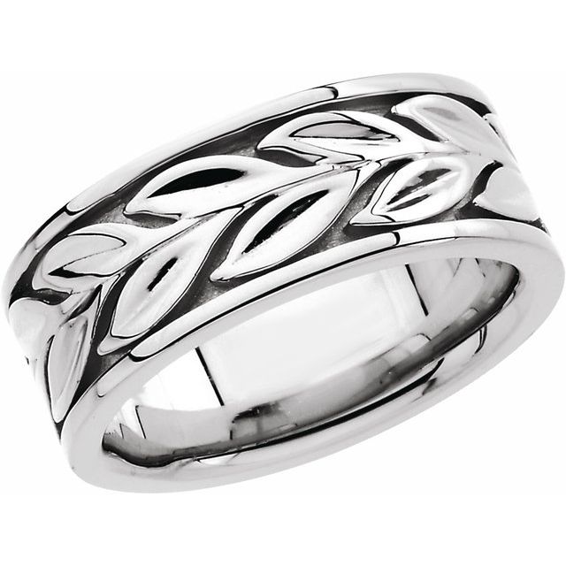 14K White 8 mm Floral Band Size 8