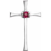 14K White Natural Ruby Cross Pendant