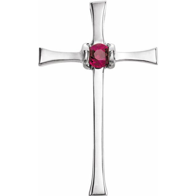 14K White Natural Ruby Cross Pendant
