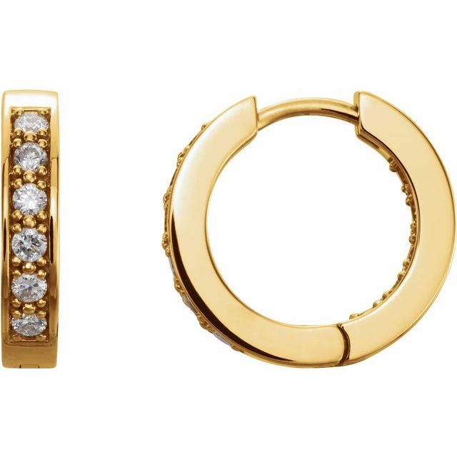 14k Yellow 1/2 Ctw Natural Diamond Inside-outside 15 Mm Hoop Earrings