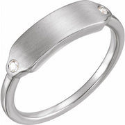 14k White .03 Ctw Natural Diamond 18x5 Mm Signet Ring
