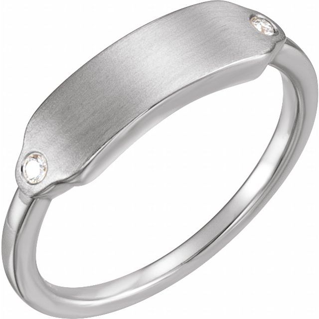 14k White .03 Ctw Natural Diamond 18x5 Mm Signet Ring
