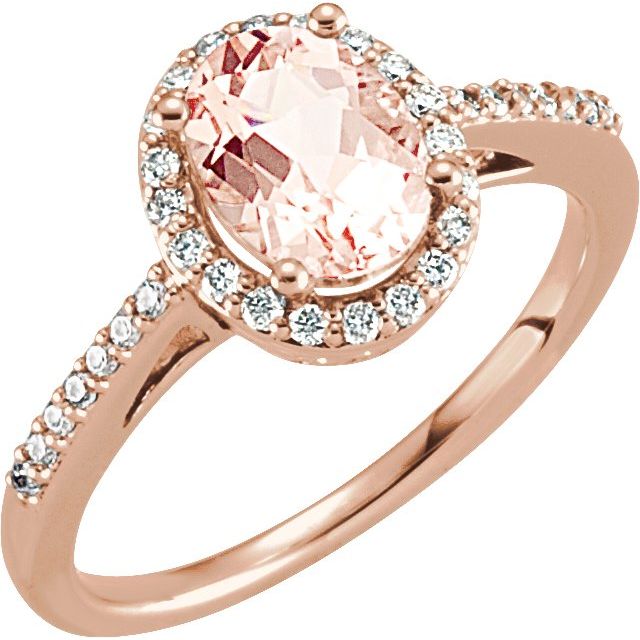 14k Rose Natural Morganite & 1/5 Ctw Natural Diamond Ring