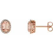 14k Rose Natural Pink Morganite & 1/5 Ctw Natural Diamond Earrings