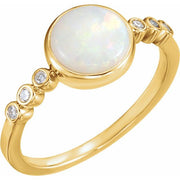 14k Yellow Natural White Opal & 1/10 Ctw Natural Diamond Ring