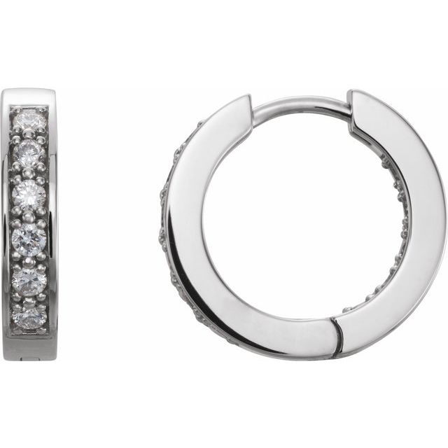 14k White 1/2 Ctw Natural Diamond Inside-outside 15 Mm Hoop Earrings