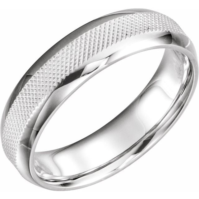 14k White 6 Mm Knurl Half Round Band Size 10