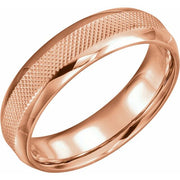 14k Rose 6 Mm Knurl Half Round Band Size 10