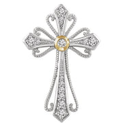 14k White/yellow 1/6 Ctw Natural Diamond Cross Pendant