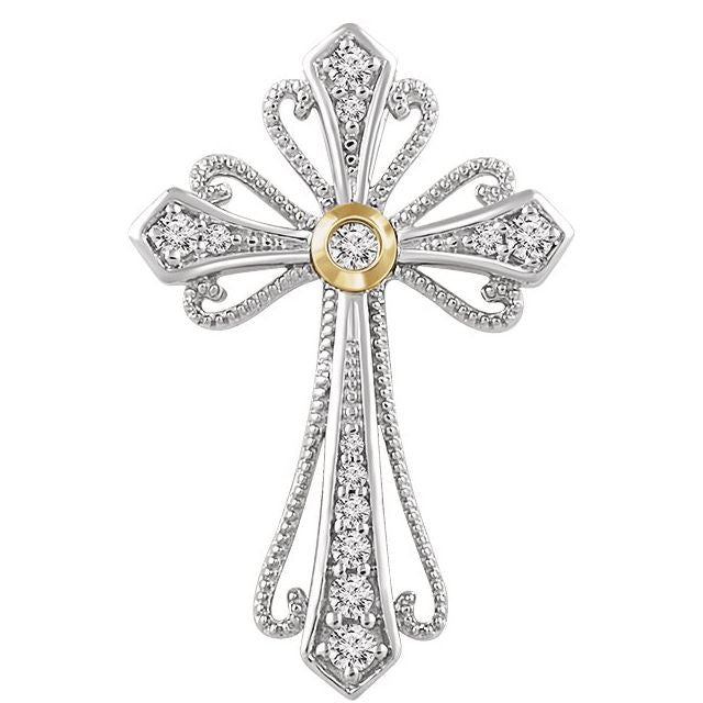 14k White/yellow 1/6 Ctw Natural Diamond Cross Pendant