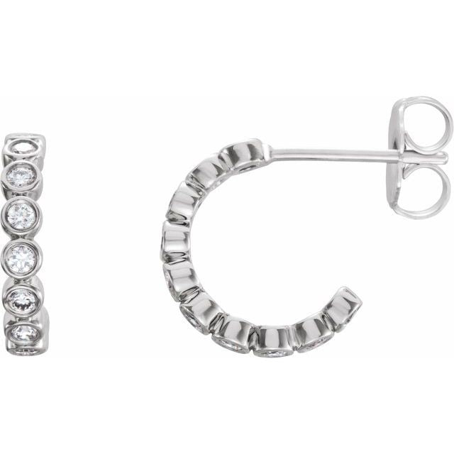 14k White 1/4 Ctw Natural Diamond Hoop Earrings