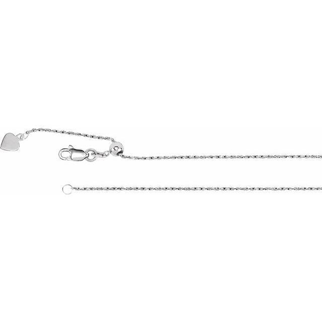 14K White 1 mm Adjustable Rope 16-22' Chain