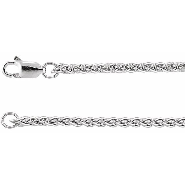 14K White 2.4 mm Wheat 7' Chain