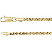 14K Yellow 2 mm Diamond-Cut Wheat 7' Chain