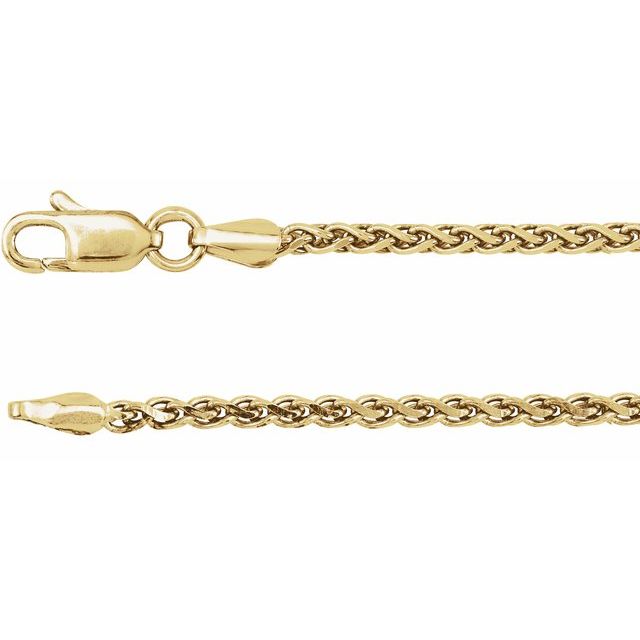 14K Yellow 2 mm Diamond-Cut Wheat 7' Chain