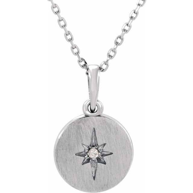 Sterling Silver .01 Ct Natural Diamond Star 16-18' Necklace