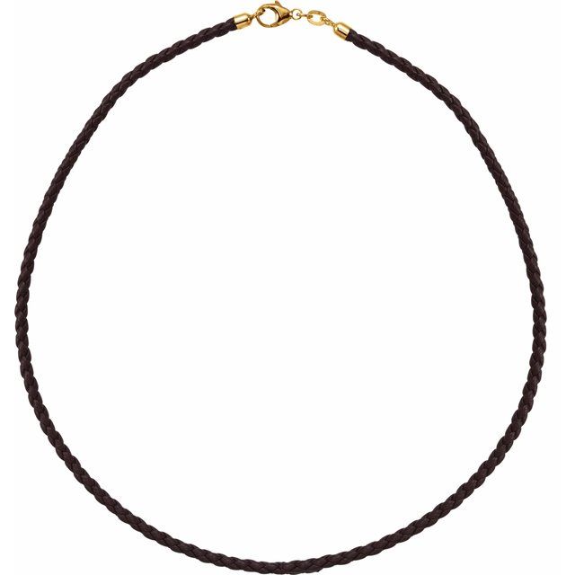 14K Yellow 3 mm Black Braided Leather 18' Cord
