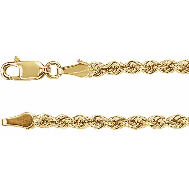 14K Yellow 3 mm Rope 18' Chain