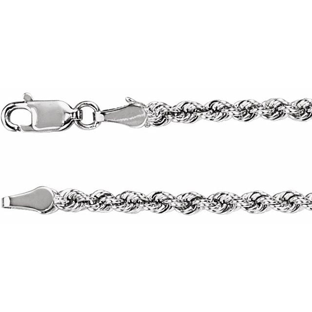 14K White 3 mm Rope 16' Chain