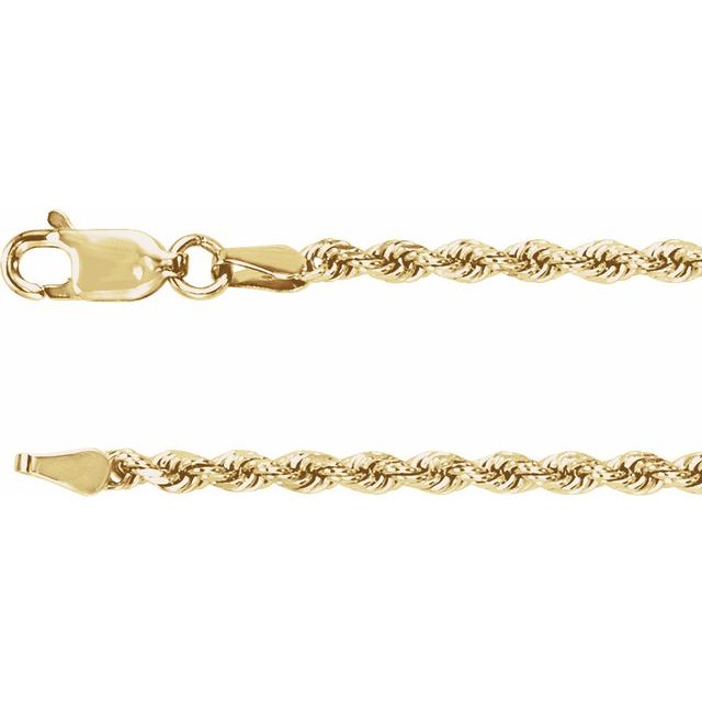 14K Yellow 2.4 mm Diamond-Cut Rope 16' Chain