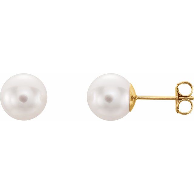 14K Yellow 8 mm Cultured White Akoya Pearl Earrings