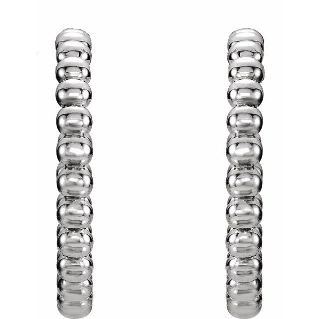 14k White Beaded 21 Mm Hoop Earrings