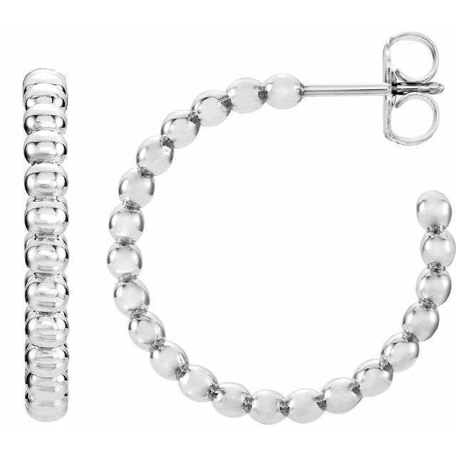 14k White Beaded 21 Mm Hoop Earrings