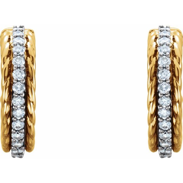 14k Yellow/white 1/5 Ctw Natural Diamond Rope Hoop Earrings