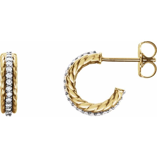 14k Yellow/white 1/5 Ctw Natural Diamond Rope Hoop Earrings
