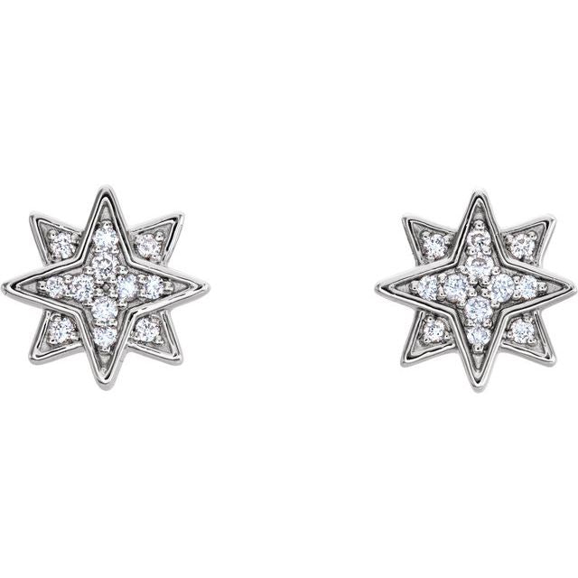 14k White .08 Ctw Natural Diamond Star Earrings