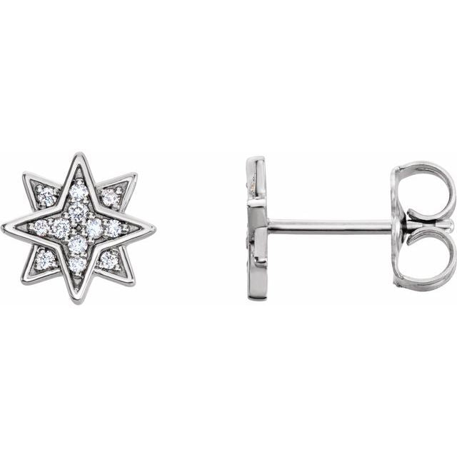 14k White .08 Ctw Natural Diamond Star Earrings