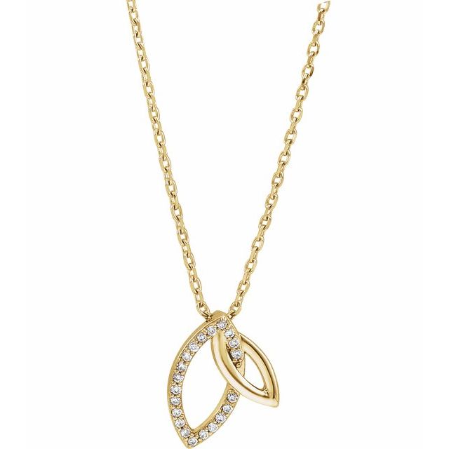 14k Yellow .05 Ctw Natural Diamond Double Leaf 18' Necklace