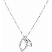 14k White .05 Ctw Natural Diamond Double Leaf 18' Necklace