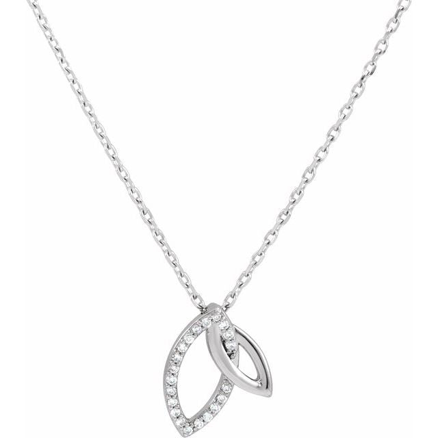 Sterling Silver .05 Ctw Natural Diamond Double Leaf 18' Necklace