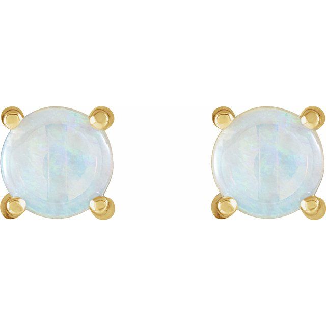 14K Yellow 6 mm Natural White Opal Earrings