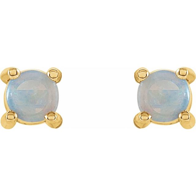 14K Yellow 4 mm Natural White Opal Earrings