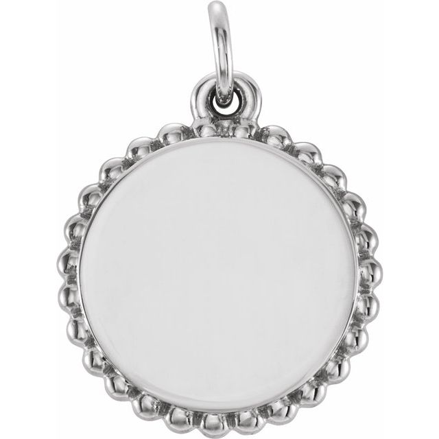 14k White Engravable Beaded Pendant