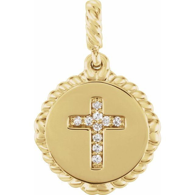 14k Yellow .04 Ctw Natural Diamond Cross Rope Pendant