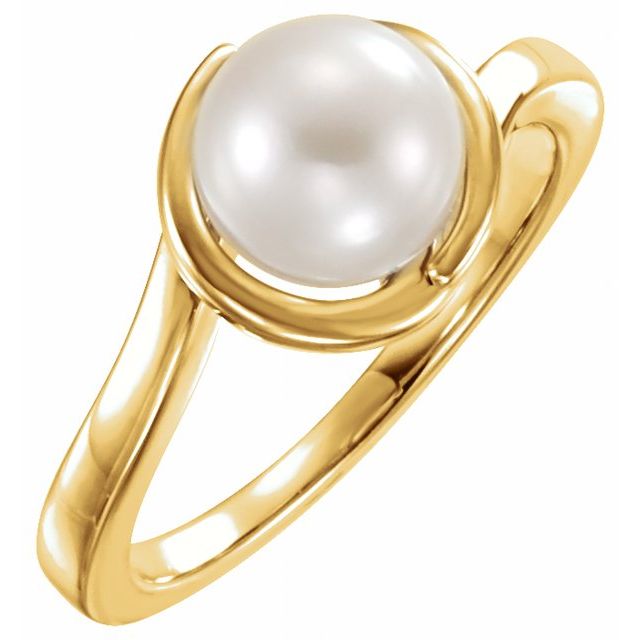 14k Yellow Cultured White Freshwater Pearl Ring
