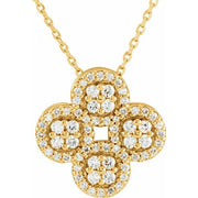 14k Yellow 1/2 Ctw Natural Diamond Clover 18' Necklace