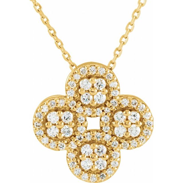 14k Yellow 1/2 Ctw Natural Diamond Clover 18' Necklace